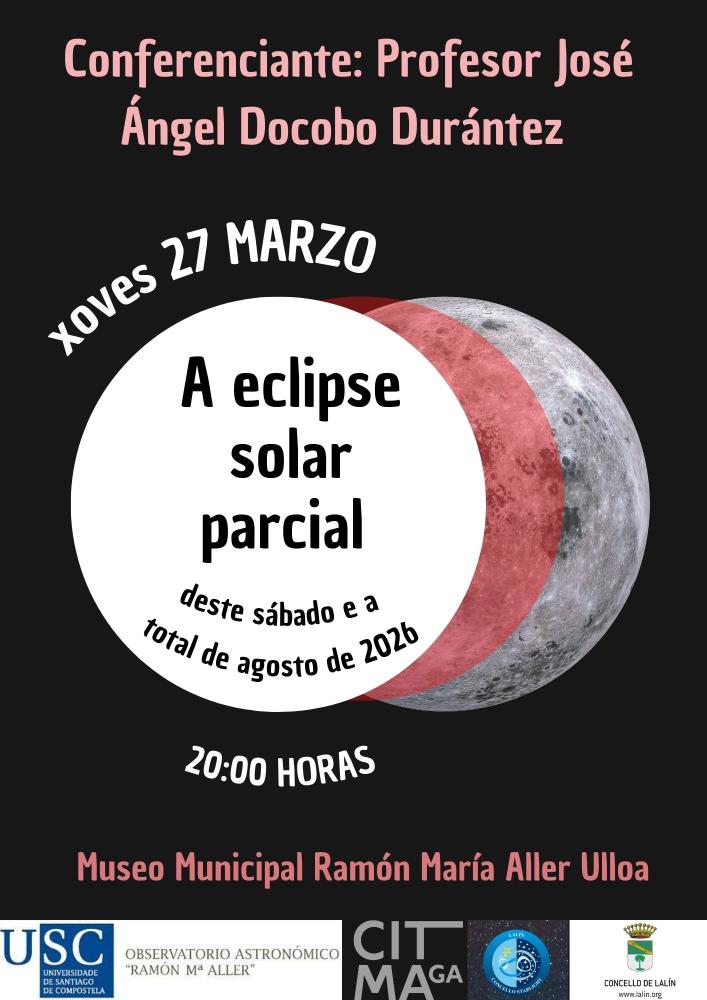 Imagen CONFERENCIA NO MUSEO O VINDEIRO XOVES SOBRE A ECLIPSE PARCIAL DESTE SÁBADO E A TOTAL DE 2026 OFRECIDA POLO PROFESOR DOCOBO