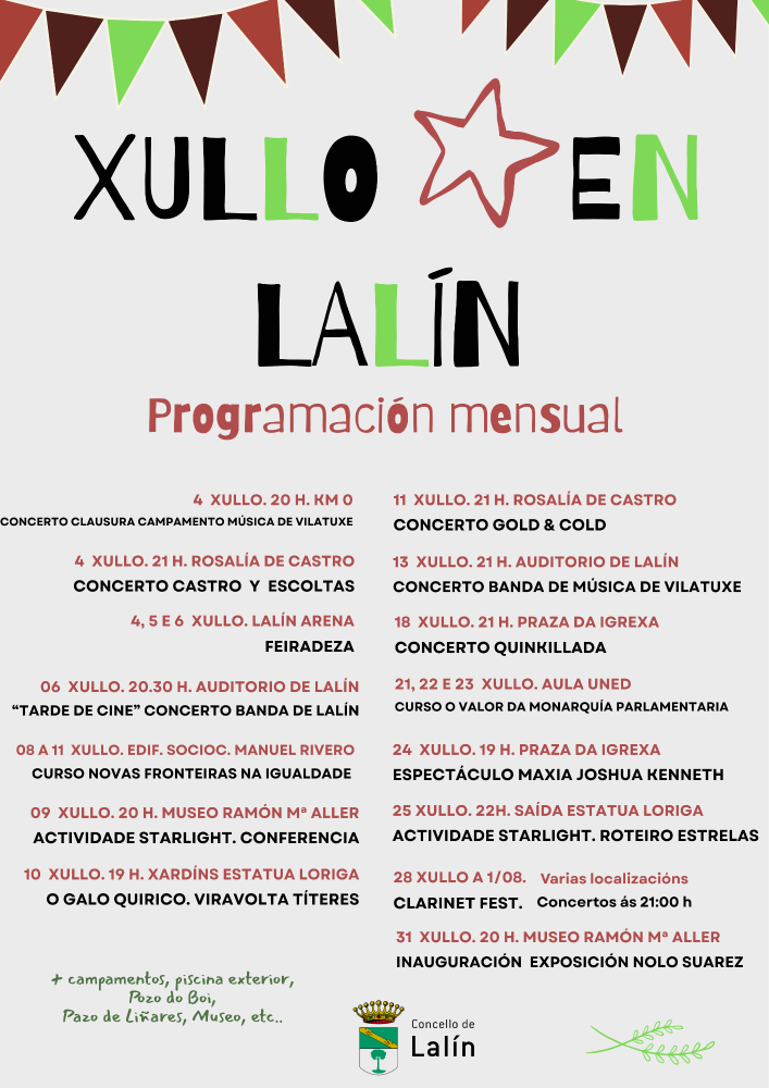 Imagen O CONCELLO DE LALÍN DESENVOLVE UNHA COMPLETA PROGRAMACIÓN CULTURAL PARA O MES DE XULLO