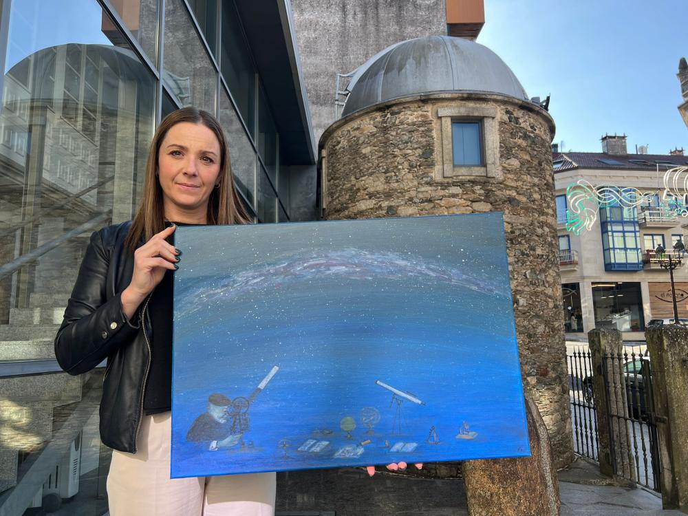 Imagen NOLO SUÁREZ DOA AO CONCELLO O CADRO “O ASTRÓNOMO, HOMENAXE A D. RAMÓN Mª ALLER” DA SÚA EXPOSICIÓN “A TRAVÉS DO AR”