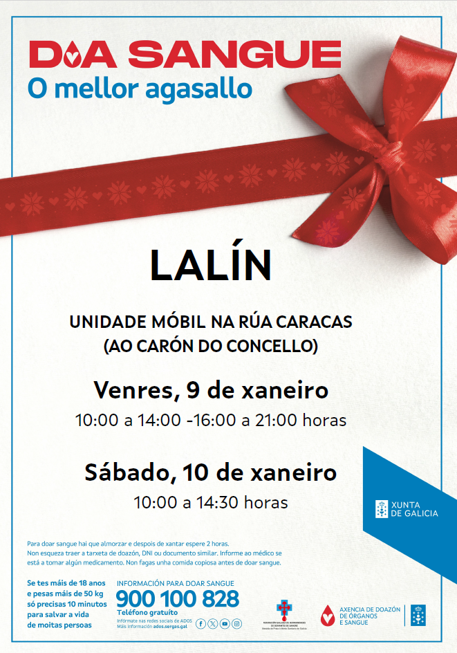 Imagen LALÍN ACOLLE UNHA NOVA CAMPAÑA DE DOAZÓN DE SANGUE O VENRES 9 DE XANEIRO E O SÁBADO 10 DE XANEIRO COA UNIDADE MÓBIL INSTALADA NA RÚA...