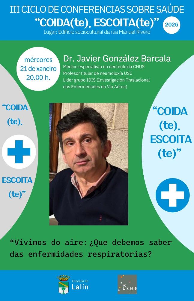 Imagen GONZÁLEZ BARCALA, ESPECIALISTA EN PNEUMOLOXÍA, ABRE O MÉRCORES 21 DE XANEIRO O III CICLO MUNICIPAL DE CONFERENCIAS DE SAÚDE