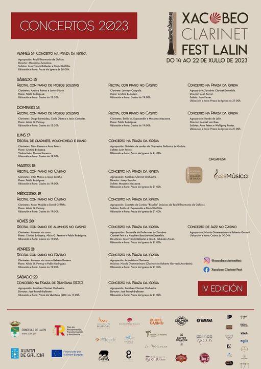 Imagen CONCERTOS, CONFERENCIAS E MOSTRAS ABERTOS AO PÚBLICO E GRATUÍTOS DINAMIZARÁN LALÍN DO 14 AO 22 DE XULLO CO IV XACOBEO CLARINET FEST